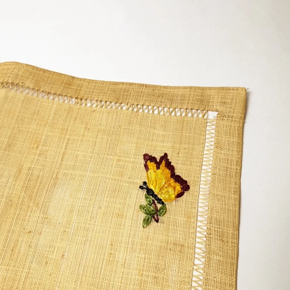 Vintage Woven Straw Embroidered Butterly Placemats